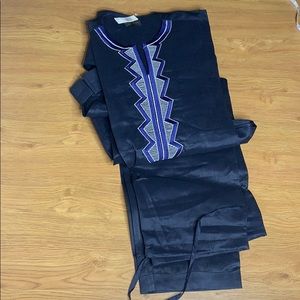 Two piece Long Sleeve Navy Blue African Suit XXL